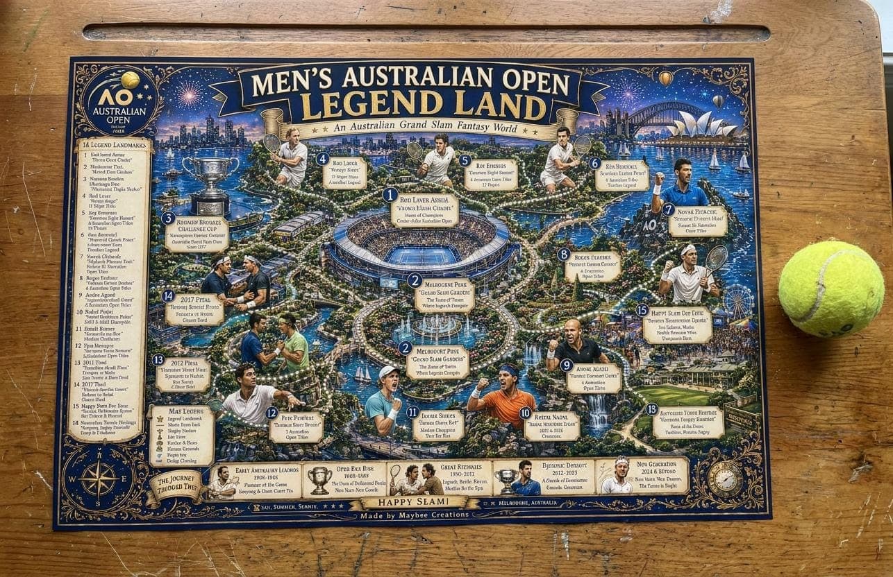 Australian Open Men's Legend Land map print