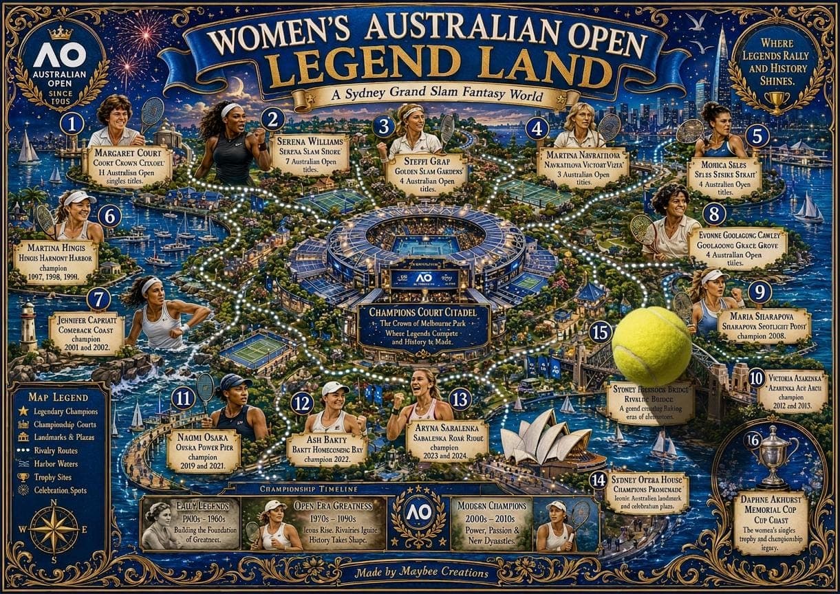 Australian Open Women's Legend Land map print
