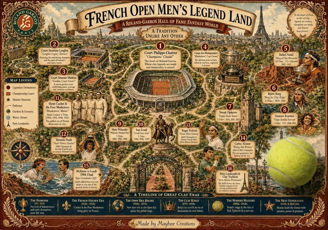 French Open Men's Legend Land map print