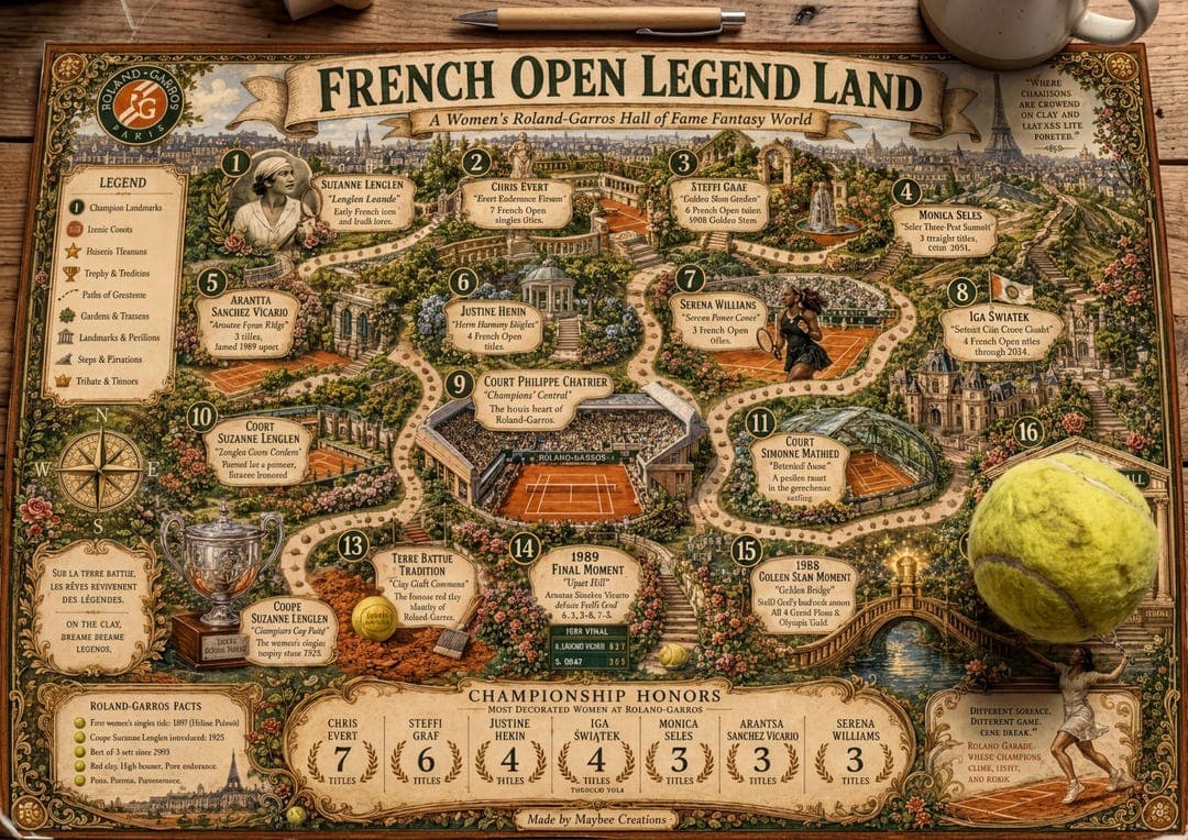 French Open Women's Legend Land map print