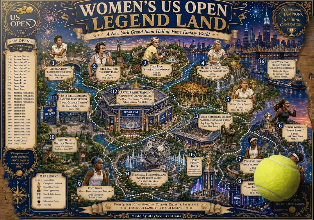 US Open Women's Legend Land map print